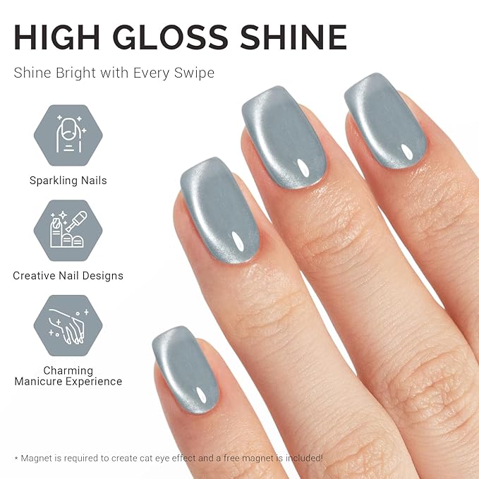 MelodySusie Glass Cat Eye Gel Nail Polish, Green Gray Glitter Holographic Magnetic Nail Polish with Magnet, 0.5 Fl Oz UV Nail Polish for Nail Art Manicure Salon DIY at Home B5040