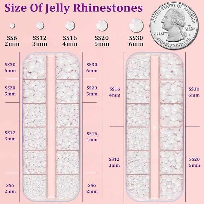 Resin Jelly Rhinestones for Crafting with B7000 Jewelry Glue, 2 Boxes White Flatback Crystals with 3Pcs 10ml Glue, Bedazzling Non Hotfix Gems for DIY Tumblers Clothing Shoes Manicure