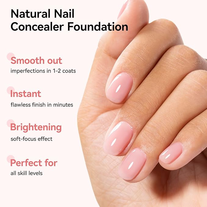 Illuminating Nail Concealer 4-in-1 Base Coat Ridge Filler Sheer Nail Polish & Strengthener for Discolored or Damged Yellowing Nails, Natural Nails Foundation Perfector, 15-free, Air Dry