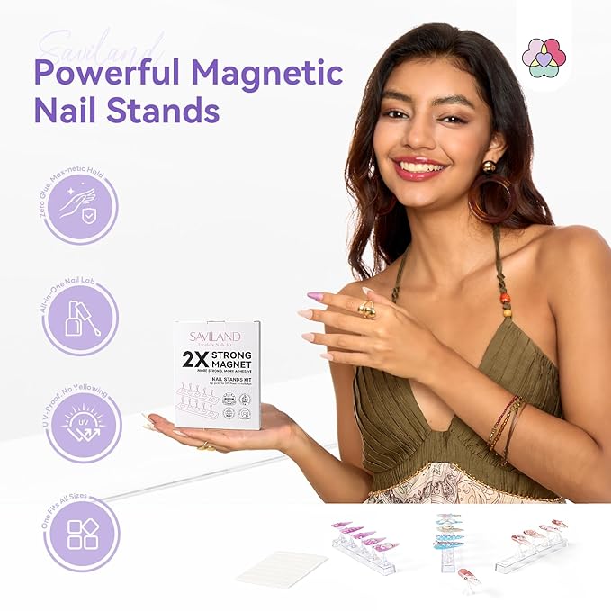 SAVILAND Nail Holder for Painting Nails: 3PCS Nail Stand Strong Magnetic Nail Stand for Press Ons Nail Stand for Nail Art Aurora Nail Holder Press on Nail Stand 40Pcs Reusable Putty Acrylic Nail Tools
