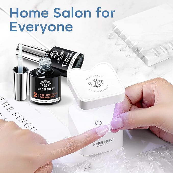 modelones X Nail Gel Kit, Square Nail Tips, 9-in-One Glue Prep Dehydrator & Portable Mini U V Light Acrylic Clipper, 500Pcs Medium Square Tips for Extension Kit DIY Salon Home Gift