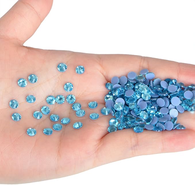 NCB 1440pcs Hotfix Flatback Rhinestones - Round Crystals Gems for Clothes Shoes Bag DIY Decoration (Aquamarine, SS20 4.8mm)