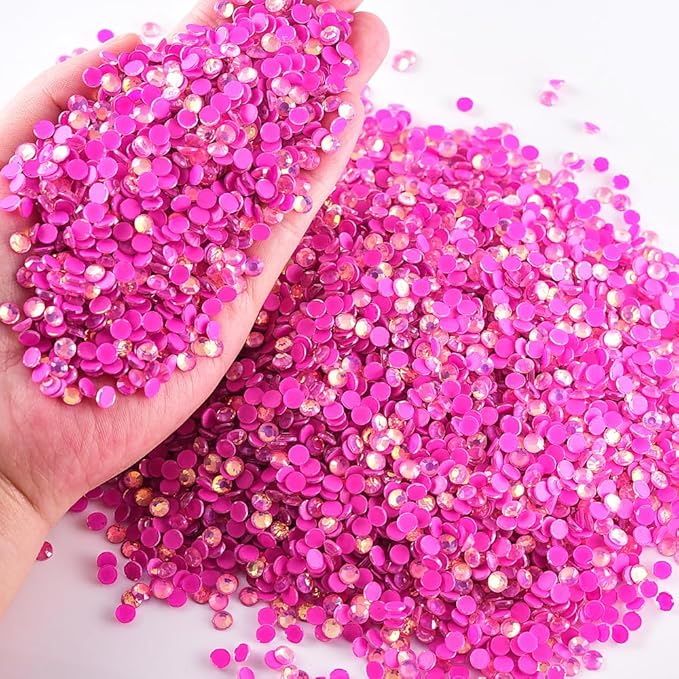 Blinginbox Flatback Rhinestones Round Gems, 1440pcs Luminous Series Glass Stones Neon Gems Non Hotfix Crystal Rhinestones for Nail Charms Crafts Clothes Tumblers,Dk.Pink Luminous Opal,SS16.