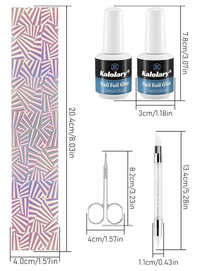 Kalolary 30ML Nail Foil Glue Gel with 60Pcs Foil Transfer Stickers Set, Holographic Laser Buffalo Plaid Flower Leopard Cheetah Nail Art Transfer Stickers for Salon Home Use
