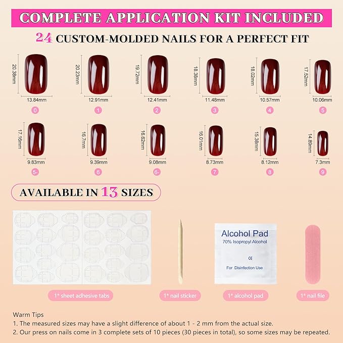 Cherries Fake Nails Pure Color Full Cover Medium Length False Nails Press On Tips Arc Head Artificial Nail Kit Manicure DIY Home