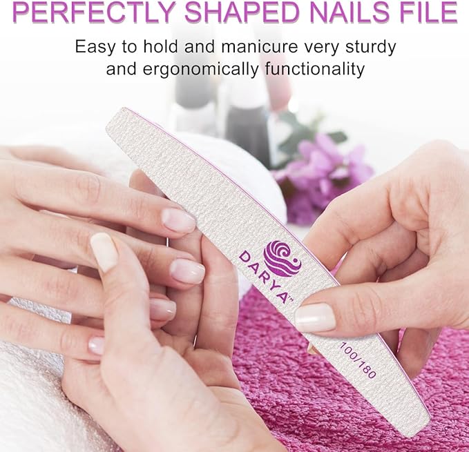 DARYA Nail Files (12 Pcs) Double Sided 100/180 Grit Emery Boards for Nails Acrylics Natural Nail File Durable Washable Professional Nail Files for Salon & Home Use (12, Count, 100/180 Grit)
