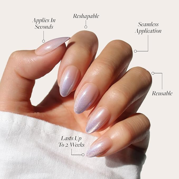 Glamnetic Press On Nails - Polar Day Fake Nails | Short Almond Fake Nails with Ombré Lilac Tips and Glossy Velvet Finish, Salon Quality | 15 Sizes - 30 Nail Kit with Glue