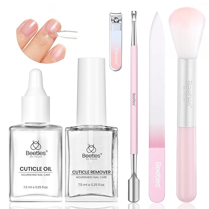 Beetles Cuticle Oil Cuticle Remover Nail Kit with Glass Nail Files Double Side Nails Prep Kit Cuticles Pusher Dual End Cuticles Remover Set Nails Clippers Dust Brush Manicure Set with Storage Pouch