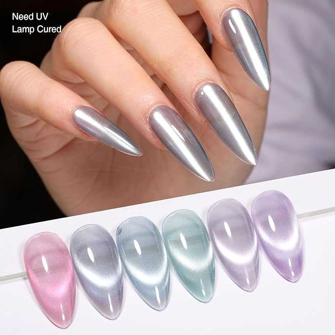 Cat Eye Gel Nail Polish Set, 6 Colors 12ML Glass Nail Polish Gel with Magnet, Soak Off UV LED for Home Salon Manicure Gift for Women