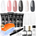 modelones Poly Gel Nail Kit 6 Colors with 8 W Nail Lamp Poly Extension Gel Clear Nude Pink Black Glitter Complete Starter Kit for Beginner DIY Salon Quality Manicures
