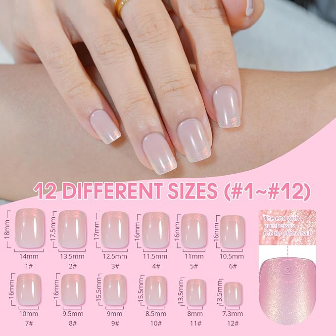 Chrome French Tip Press on Nails Short 5 Styles, Jofay Fashion 120Pcs Salon-Like Acrylic Fake Nails with Mermaid Pearl Chrome Gold Foil End Designs, Glossy & Natural Glue on Nails Set F