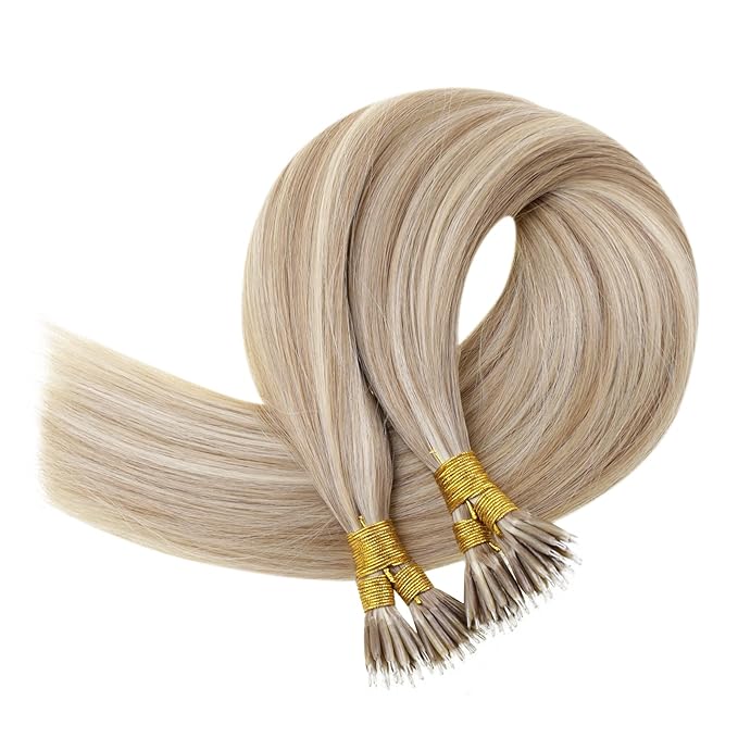RUNATURE Nano Hair Extensions Human Hair 22 Inch Blonde Hair Exensions for Women Smooth Straight Hair Cold Fusion No Damage Natural Blending #8P60