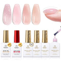 Beetles Builder Gel Set HEMA Free-Whispered Petals 4 Colors 8 in 1 Thickening Strengthening Building Apex with Base&Top Coat Gel for Beginner DIY Salon at Home, UV & LED Nude Pink Builder Nail Gel