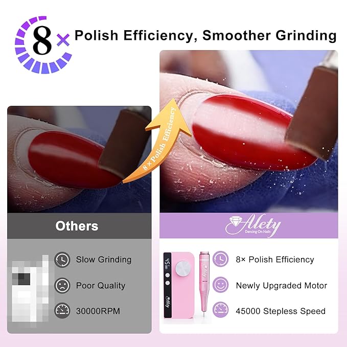 Nail Drill Professional 45000RPM Electric Nail File Kit, Upgraded Rechargeable Cordless Efile Set, Portable Acrylic Gel Nail Polish Remover Machine,Manicure Tool with 11 Gold Bits for Home/Salon