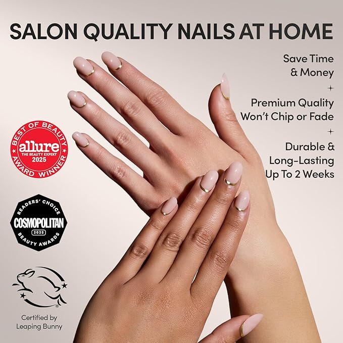 Glamnetic Press On Nails - Goal Digger Fake Nails | Glossy, Semi-Transparent, Short Round Nails, Salon Quality | 12 Sizes - 30 Nail Kit with Glue
