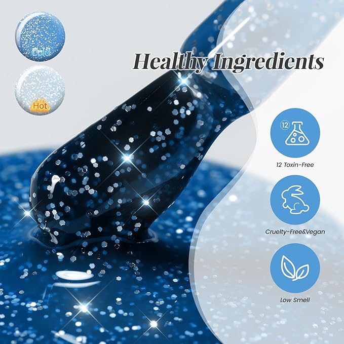 YTD Likomey Color Changing Gel Nail Polish,15ml Silver To Light Blue Glitter Mood Temperature Change Colors Ombre Thermal Salon Home Fall Winter Manicure UV Nails Varnish,WB05