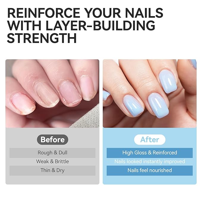 Nail Polish Strengthener and Growth: Blue Gelike EC 6 in 1 Natural Hardener - Long Lasting Nail Polish Hardener Extra Strong and Growth for Daily Work Home Salon