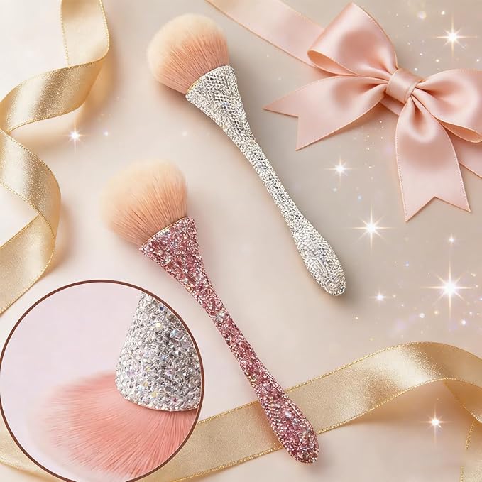 2 PCS Nail Art Dust Brush Shiny Rhinestone Fust Brushes Ultra Soft Nylon Dust Brush for Loose Face Cosmetics Blending Liquid Foundation Powder Make Up Brushes Cleaning Tools Shape Nail & Makeup Brus