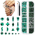 Green Nail Rhinestones Multi Shapes Emerald Green Rhinestones for Nails Flatback Nail Big Gems K9 Glass Round Beads Stones Diamonds Nail Charms Art for Nails Faces Eyes Crafts DIY