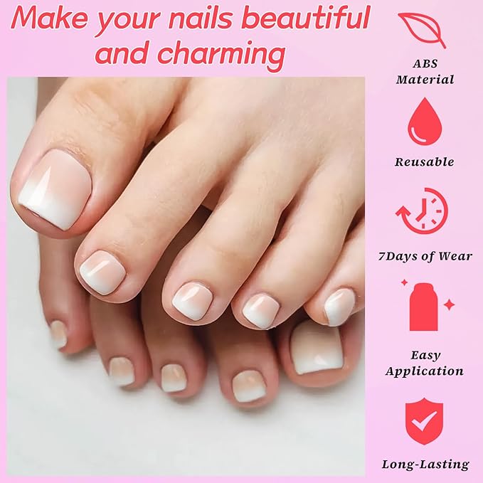 120PC Ombre Press on Toenails for Women Fake Toe nail Press ons Acrylic Toe Press on Nails Set, Ombre Press on Toe Nails Press on Fake Toenails Press ons Acrylic Toe Nail Tips Kit&Glue Tab-I