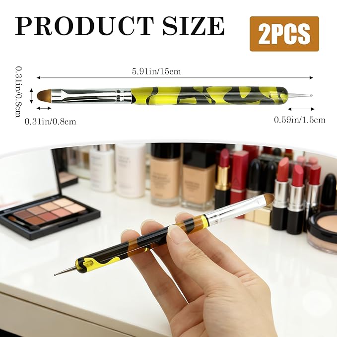 2pcs French Tip Brush 2-Way French Brush Nail Clean Up Brush Tip Tool Gel Nail Art Brush Professional Manicure Too for Professional Manicure Nails Art Design