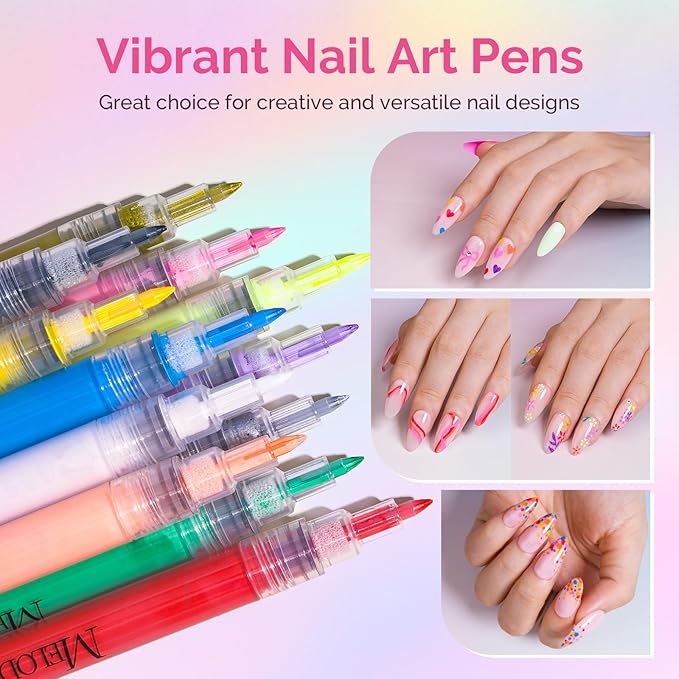 MelodySusie Nail Art Pens Set, 12 Colors 0.7MM Nail Polish Pens for Nail Art, Nail Dotting Tool, Drawing Pen for Nail Design, Manicure Nail Pens for Salon and DIY at Home