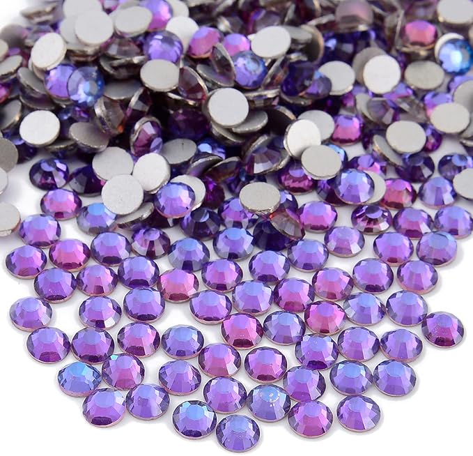 NCB 1500pcs Flatback Round Glass Nail Art Rhinestones Crystal for DIY Making Accessories Shoes, Clothes, Face Art, Bags, Manicure (Purple Velvet, SS16 1500pcs)