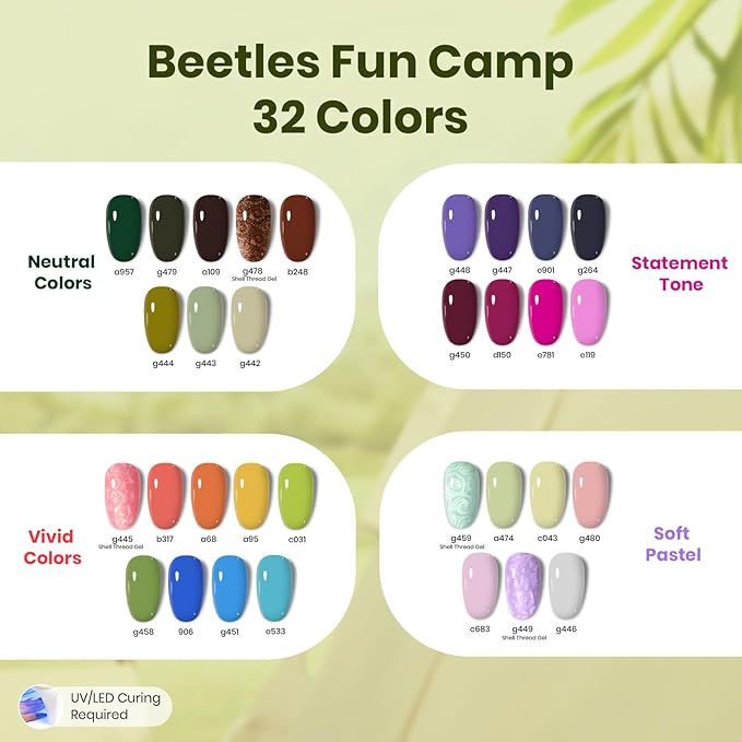 Beetles 55Pcs Gel Nail Polish Kit with U V Light and Nail Drill - 32 Color Gel Nails Kit Fun Camp Professional Manicure Set with Everything and Base Top Coat Home Salon Gifts for Teens Girls Women
