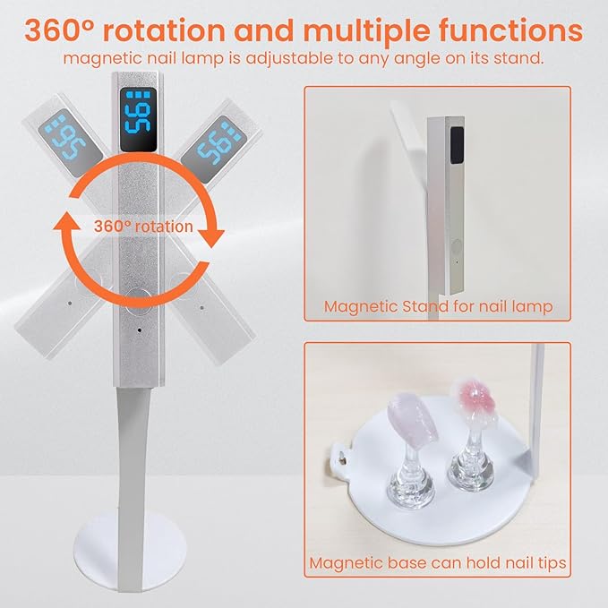Mini Handheld Uv Light for Gel Nails with Magnetic Stand for One Finger Nail Dryer with LCD Display Portable Rechargeable Cordless Nail Lamp