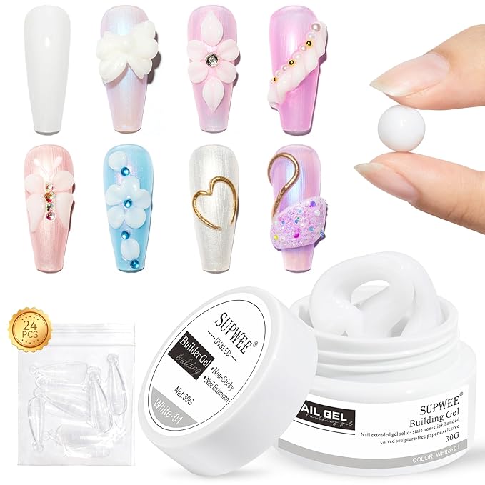 30g White Sculpting Gel for Nail Art Solid Builder Gel 3D Nail Gel Hard Extension Gel for Nails, Non Stick Hand Sculpting Nail Art Design Gel Modeling Salon Nail DIY at Home