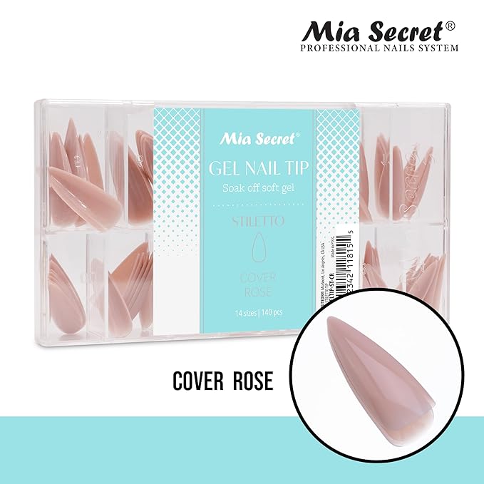 Mia Secret Soak off Soft Gel Nail Tip MADE IN USA for Salon and DIY (Cover Rose, Stilleto)