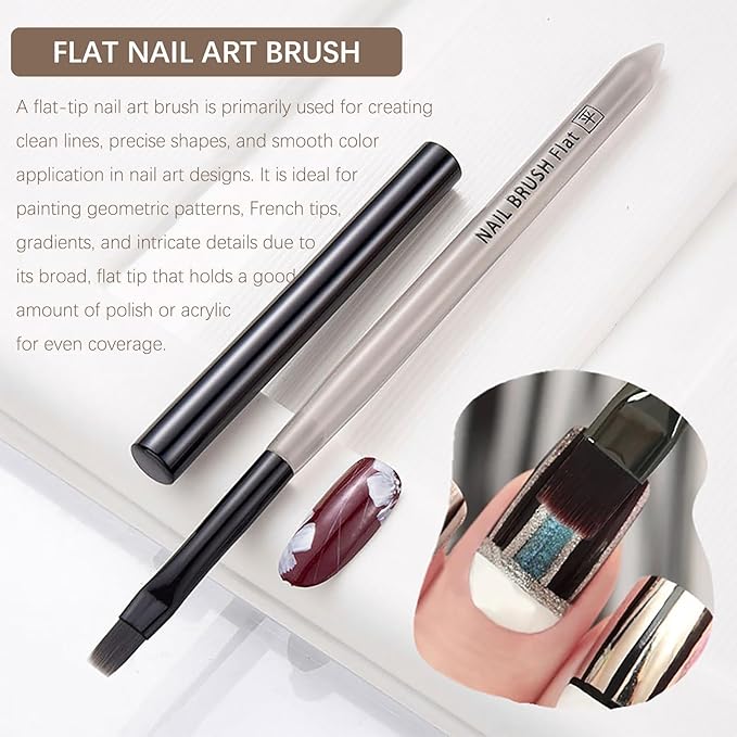 Flat Nail Clean Up Brush, Cleaning Polish Mistake On The Cuticles, Acetone Manicure Brush for Builder Gel | French Tips | Salon & Home Use | Nail Artists & DIY Enthusiasts