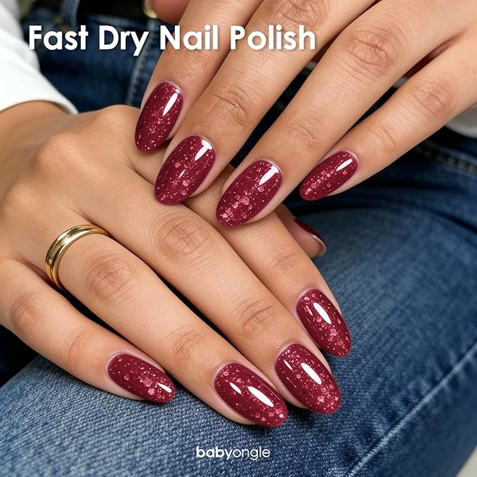 Glitter Red Nail Polish, 14 ML Quick Dry Nail Polish for Nail Art DIY Manicure at Home, Chip Resistant Nail Lacquer for Nail Art Varnish, Long Lasting, BOG130