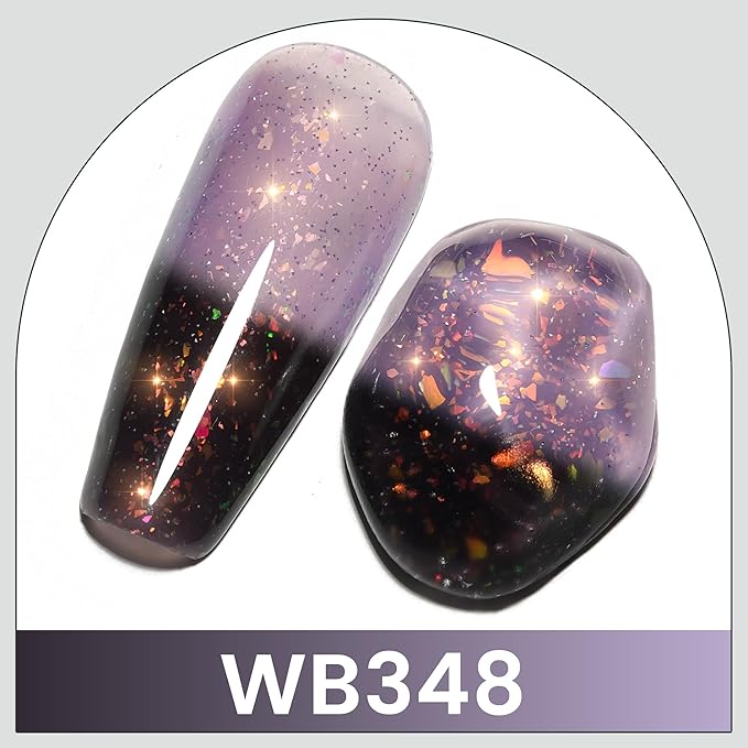 YTD Likomey Brocade Glitter Color Changing Gel Nail Polish,15ml Grayish Purple To Black Shimmer Mood Temperature Change Colors Iridescent Flakes,Fall Winter Ombre Thermal UV Gel,WB348