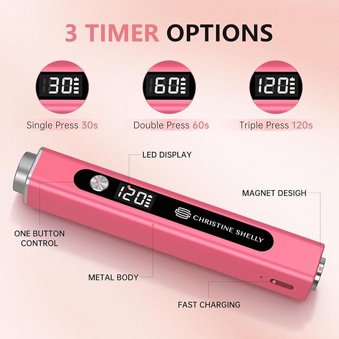 Handheld UV Light for Gel Nails, 3 in 1 Cordless UV Nail Lamp, Cat Eye Magnet & Nail Stamp Nail Light, Rechargeable Nail Dryer, LED Display Flash Cure Lamp, Women Red