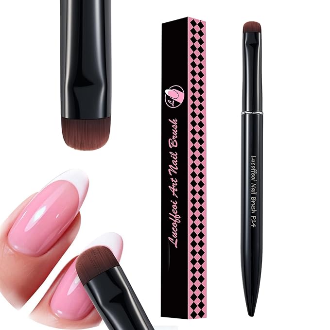 Nail Brush for French Tips & Cleaning Gel Polish- Precision Thin Brush for Acrylic, Polygel - Professional Kolinsky Sable Nail Art Brush (Black, F14)