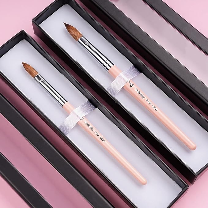M – Majesti Pink 100% Kolinsky Acrylic Nail Brush | Professional Acrylic Sculpting & Application Brush | Handcrafted Premium Nail Art Tool for Nail Technicians (#14)