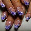 Press on Square Nails - Short Fake Nails with Purple Flower Design - Spring Full Cover Stick on False Nails - for Women 24 Pcs