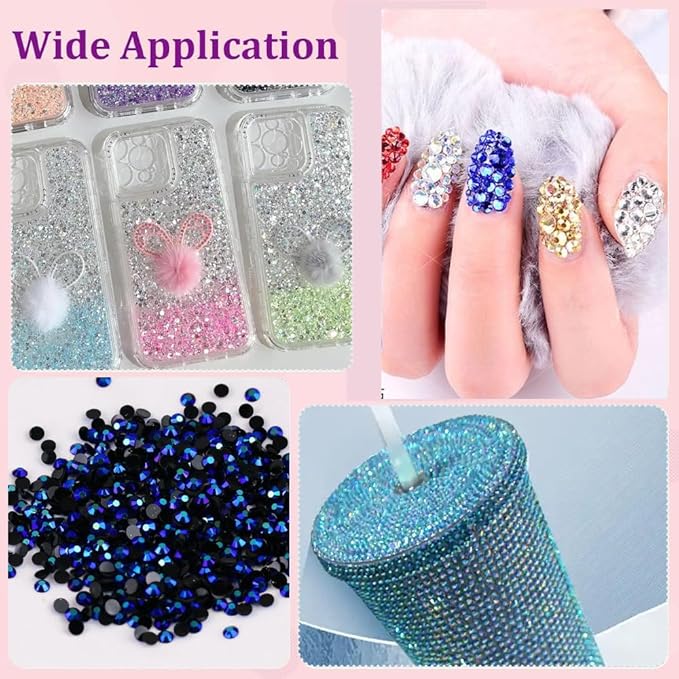 22000pcs Resin Flatback Rhinestones for Crafting, Ink Blue AB Bedazzling Gems Beads 2mm 3mm 4mm 5mm 6mm, Non-Hotfix SS8 SS10 SS16 SS20 SS30 Gems with B7000 Glue for DIY Crafts, Nails