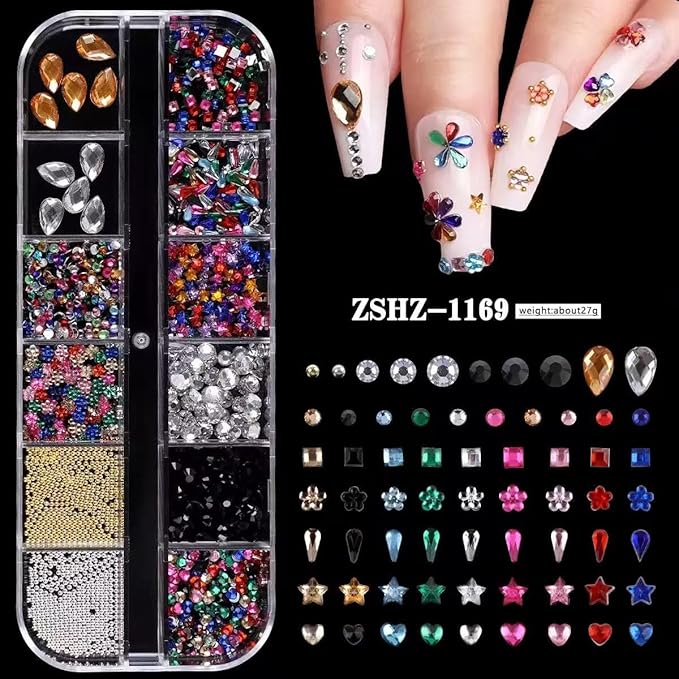 6 Box Nail Charms and Gems, Fruit Bow Hawaii Flowers Petals 3D Nail Art Charms and Flower Nail Art Stickers, Charms Y2K for Nails, Colorful Bubble Beads Nail Rhinestones