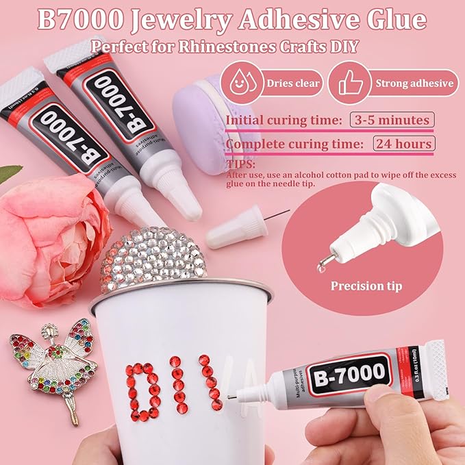 2500PCS SS10/2.8mm Crystal Rhinestones (Light Red/Light Siam) with 2Pcs 10ml B7000 Jewelry Glue, Bedazzling Flatback Glass Rhinestones for Crafting, Gems Diomand for Tumbler Shoes Clothing Nail Art