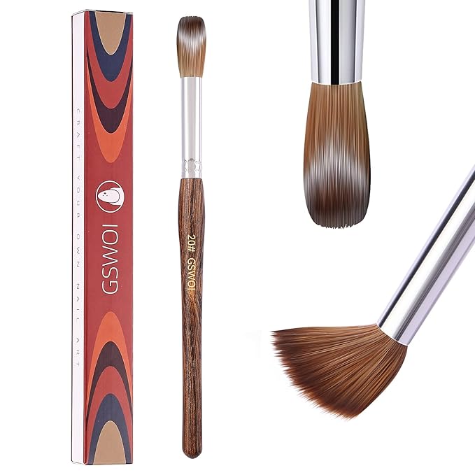 100% Kolinsky Acrylic Nail Brush (#20),GSWOI Acrylic Brushes for Nails Size 20 Wood Handle Application Extension,Nail Tools for Professional Manicure Salon DIY at Home