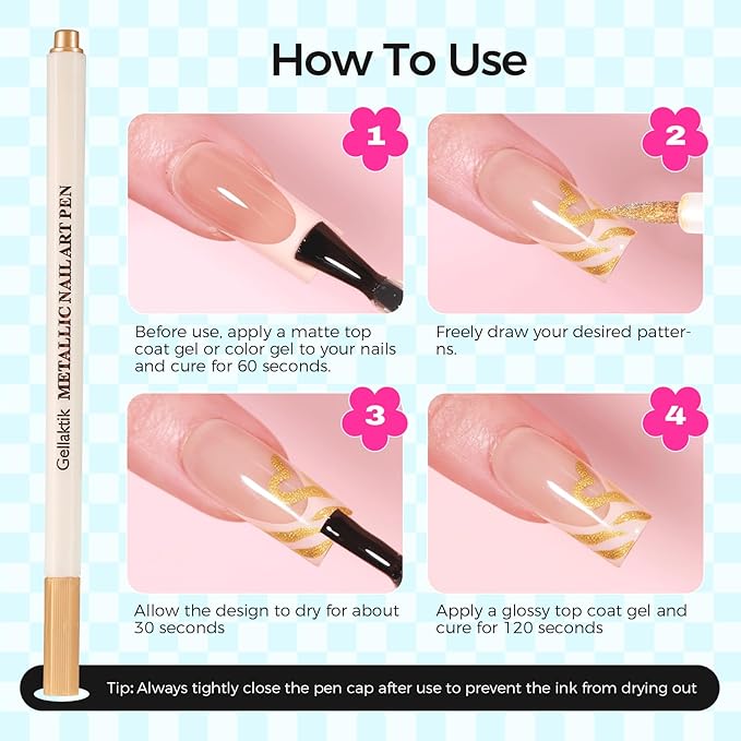 12 Colors Metallic Nail Art Pens Set, 0.5mm Nail Polish Pens Acrylic Paint Markers for Nails, Quick-Drying Glitter Nail Polish Pens for 3D Drawing, DIY Manicure Tools for Home & Salon