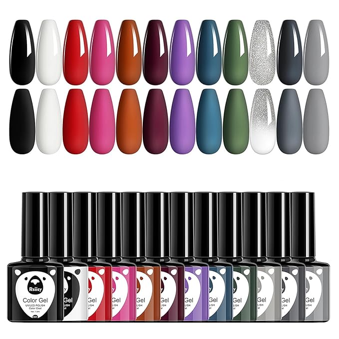 Classic Gel Nail Polish Set, 12 Colors Nude Gray Pink, Nail Polish Gel Manicure Kit (Classic Mixed Colors, 12pcs)