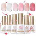 Born Pretty Milky White Jelly Nude Pink Gel Nail Polish Set,Valentine's Day Nude Pink Sheer Translucent Gel Polish Milky Natural Gel Polish Set Nail Art Manicure DIY Kit Home Salon 6PCS 7ML