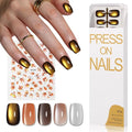150pcs Brown Cat Eye Press on Nails Short Square, 5 Color Black Gold Brown Amber Orange Jelly Glass Press On Nail Kit with Fall Nails Stickers,Fall Autumn Fake False Nails Kit for Women