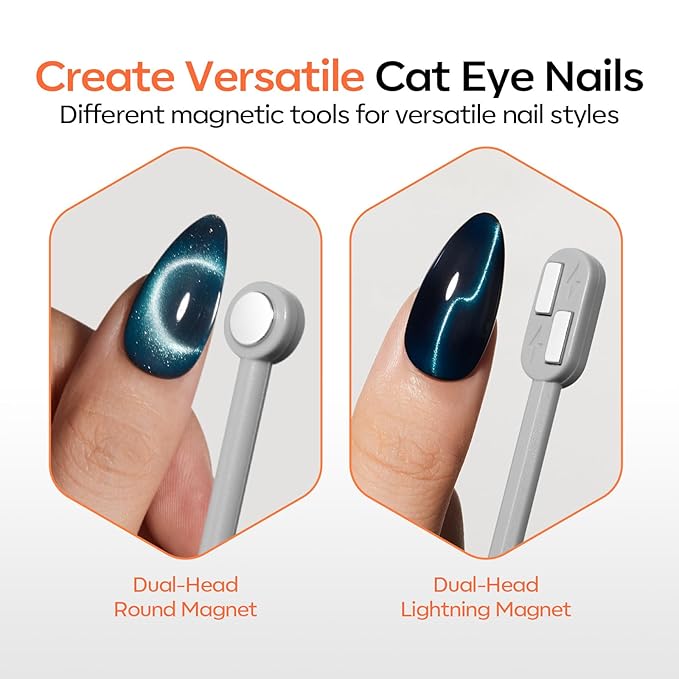 modelones Cat Eye Magnet Set, Heart Nail Art Tool Strong Magnetic Pen Double Head Round Magnets Stick Wand Diverse French Moon Floral Cateye Effect DIY Professional Manicure Gift for Women