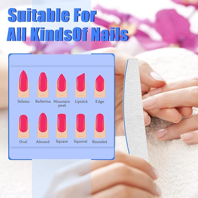 BLESWIN Nail Files 100/100 Grit, 25 Pcs Professional Double Sided Emery Board, Reusable Washable Coarse Tool for Acrylic & Gel Nails, Home Salon Application