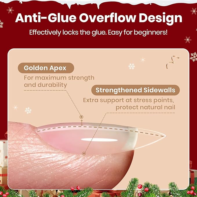 Beetles Gel Nail Kit Flat-X, Almond Short, 320pcs 16 Sizes, with 15g Hands-free Solid Nail Glue Gel, Mini Lamp, Christmas Limited Set, Pre-Etched Half Matte Nail Extension Set for Home DIY