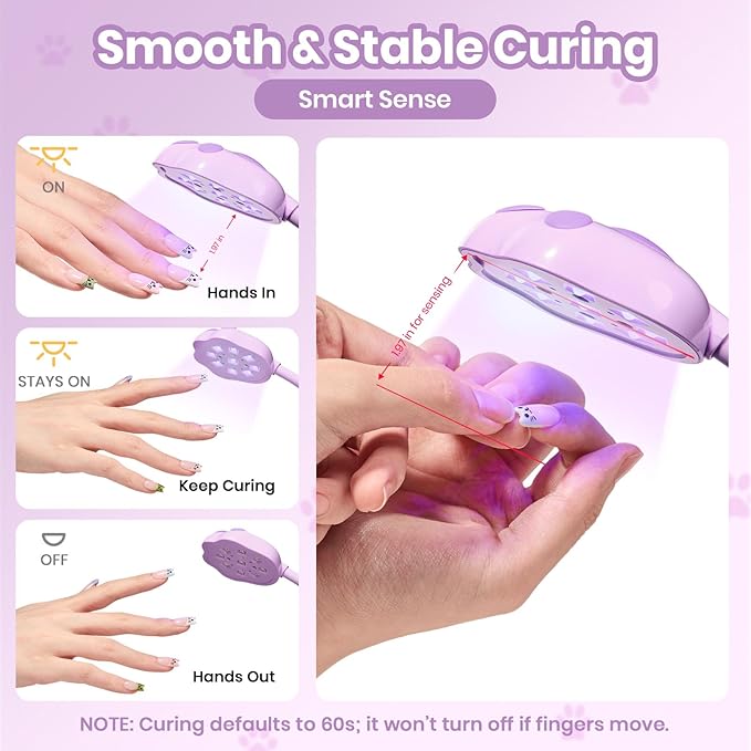 Beetles Gooseneck UV Nail Lamp - Meowgic GrapePurr Mini LED Nail Light with 3 Timer and Countdown Display Flash Cure Lamp for Gel Polish Nails Glue Builder Gel Smart Sensor Cordless Nails Dryer